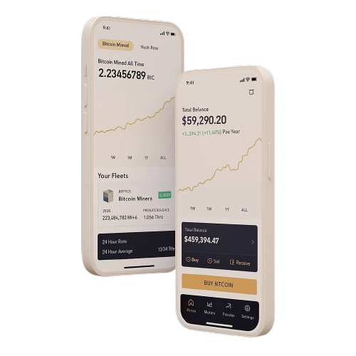 Screenshot of two phones showing mobile app